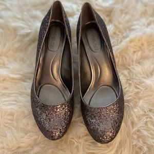 Size 6 glittery silver heels